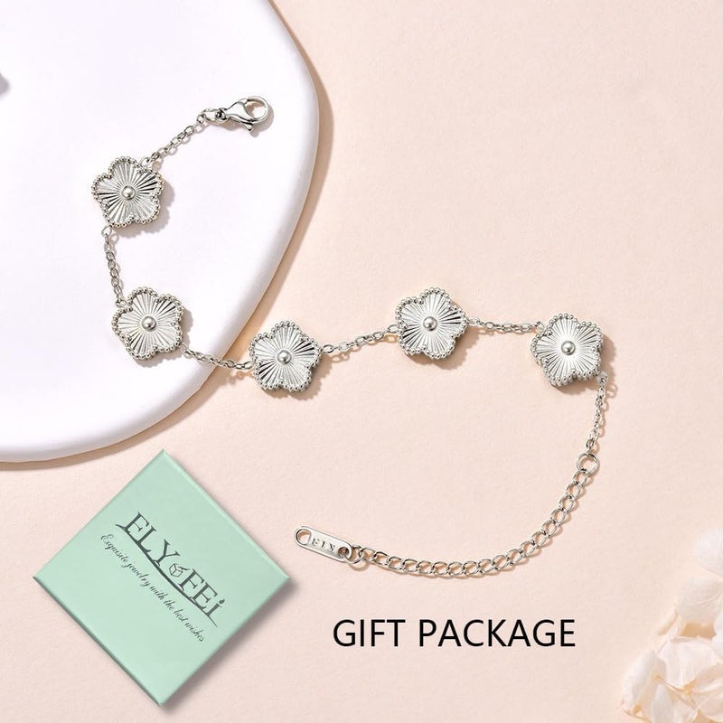 FLY FEI 18K Gold-Plated Four Leaf Clover Bracelet for Women,Adjustable lucky Bracelet Set Jewelry Gift-Hypoallergenic Charm for Birthdays, Wellness & Daily Wear - Image 2